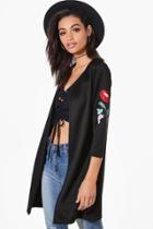 Boohoo Katie Embroidered Detail Duster Black