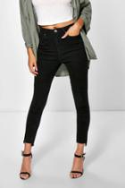 Boohoo Jayne Step Hem High Waisted Slim Leg Jeans Black