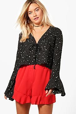 Boohoo Rachel Star Print Plunge Blouse