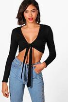 Boohoo Amelia Tie Front Soft Knitted Top