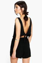 Boohoo Helen Tie Back Relaxed Fit Playsuit Black
