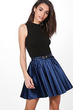 Boohoo Eva Satin Full Woven Skater Skirt