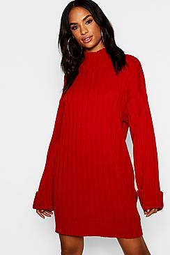 Boohoo Tall Wide Sleeve Turn Up Cuff Jumper Dress
