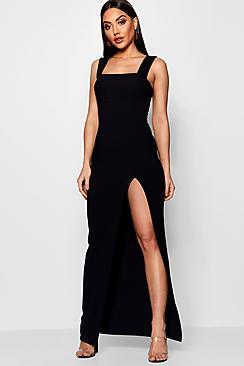Boohoo Flo Square Neck Tie Side Split Maxi Dress