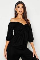 Boohoo Linen Look Off The Shoulder Top