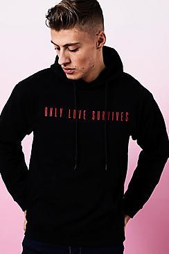 Boohoo Valentines 'only Love Survives' Printed Hoodie