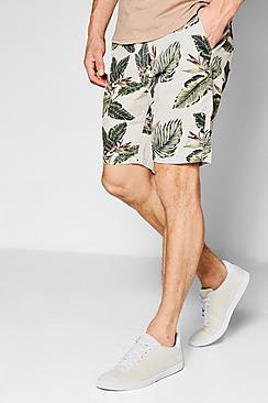 Boohoo Tropical Print Peached Chino Shorts