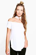 Boohoo Katie Choker Split Side T-shirt White