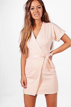 Boohoo Petite Laura Obie Tie Wrap Dress