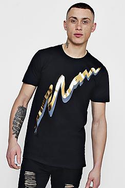 Boohoo Man Signature Foil Print T-shirt
