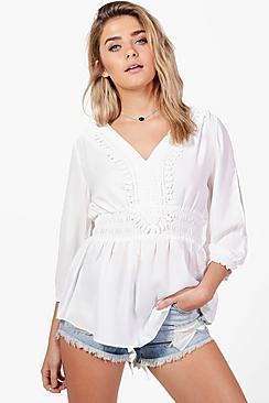 Boohoo Sally Crochet Trim Blouse