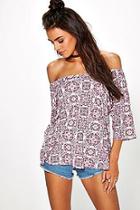 Boohoo Molly Printed Off The Shoulder T-shirt