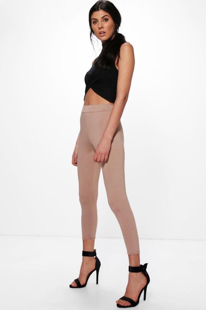 Boohoo Gia Basic High Waisted Ankle Grazer Leggings Sand