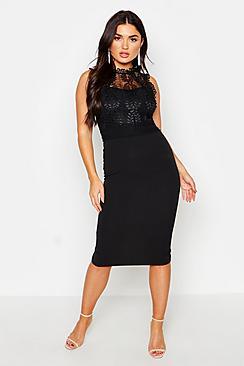 Boohoo Lace Panelled Detail Midi Dress