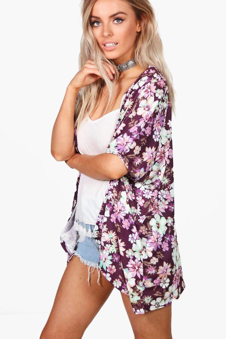 Boohoo Megan Floral Print Kimono Multi