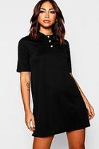 Boohoo Ribbed Mock Horn Collared Shift Dress