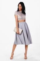 Boohoo Natasha Lace Crop & Full Midi Skirt Co-ord Set Grey