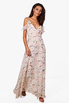 Boohoo Clare Floral Print Cold Shoulder Maxi Dress
