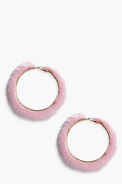 Boohoo Josie Faux Fur Hoop Earrings