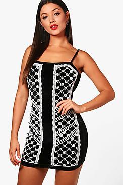 Boohoo Lauren Caviar Bead Square Neck Bodycon Dress