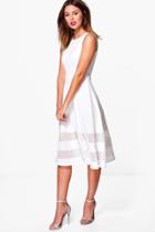 Boohoo Mia Mesh Insert Hem  Midi Skater Dress Ivory