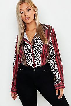 Boohoo Plus Stripe & Animal Mix Shirt