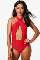 Boohoo Paris High Waist Halterneck Wrap Swimsuit
