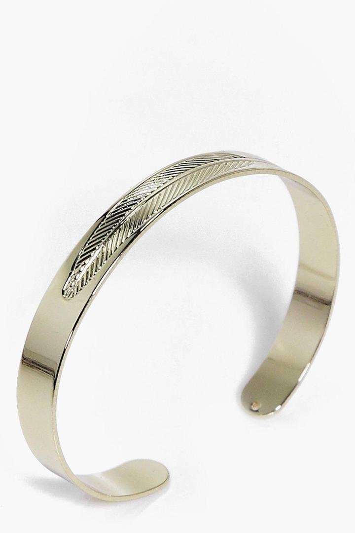 Boohoo Maya Engraved Feather Cuff Gold