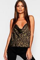 Boohoo Satin Printed Leopard Cami Cowl Neck