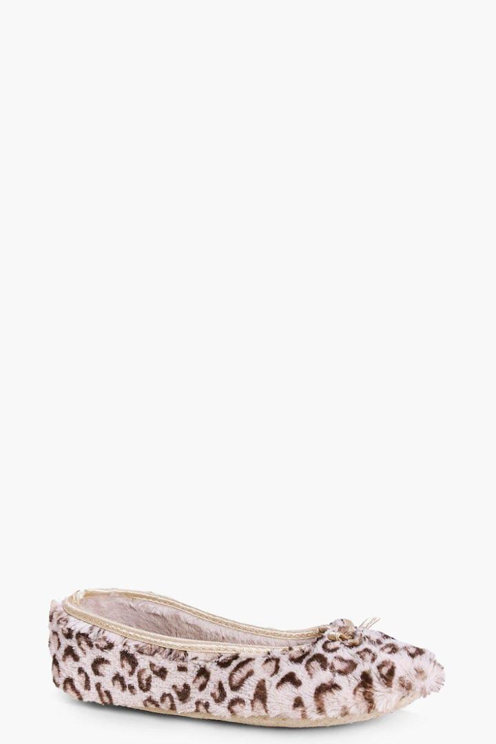 Boohoo Sarah Leopard Print Ballet Slipper Beige