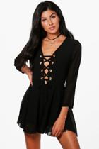 Boohoo Rebekah Eyelet Lace Up Playsuit Black
