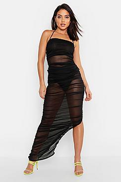 Boohoo Mesh Ruched Midaxi Dress