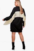 Boohoo Plus Caitlyn Fringe Detail V Neck Sweat Dress