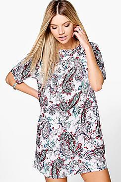 Boohoo Helena Paisley Cap Sleeve Shift Dress