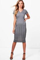 Boohoo Maisie Pleat Front Belted Check Midi Dress Grey