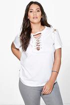 Boohoo Plus Shelley Lace Up Neck + Shoulder Tee