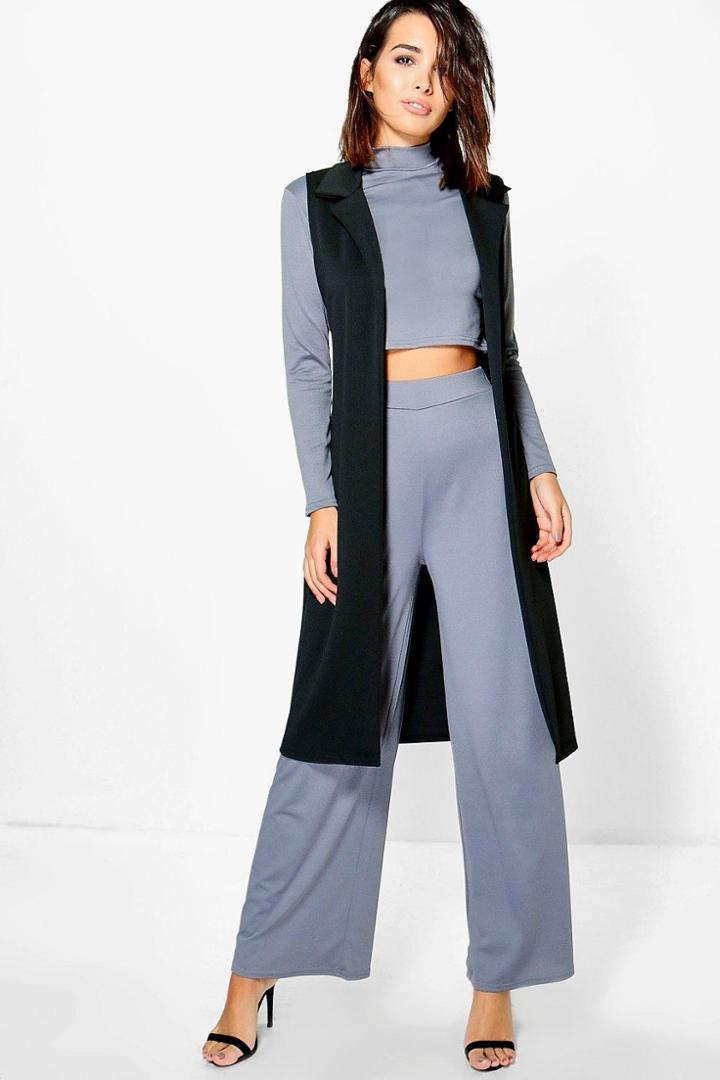 Boohoo Cheska 3pc Roll Neck Trouser Duster Co-ord Slate