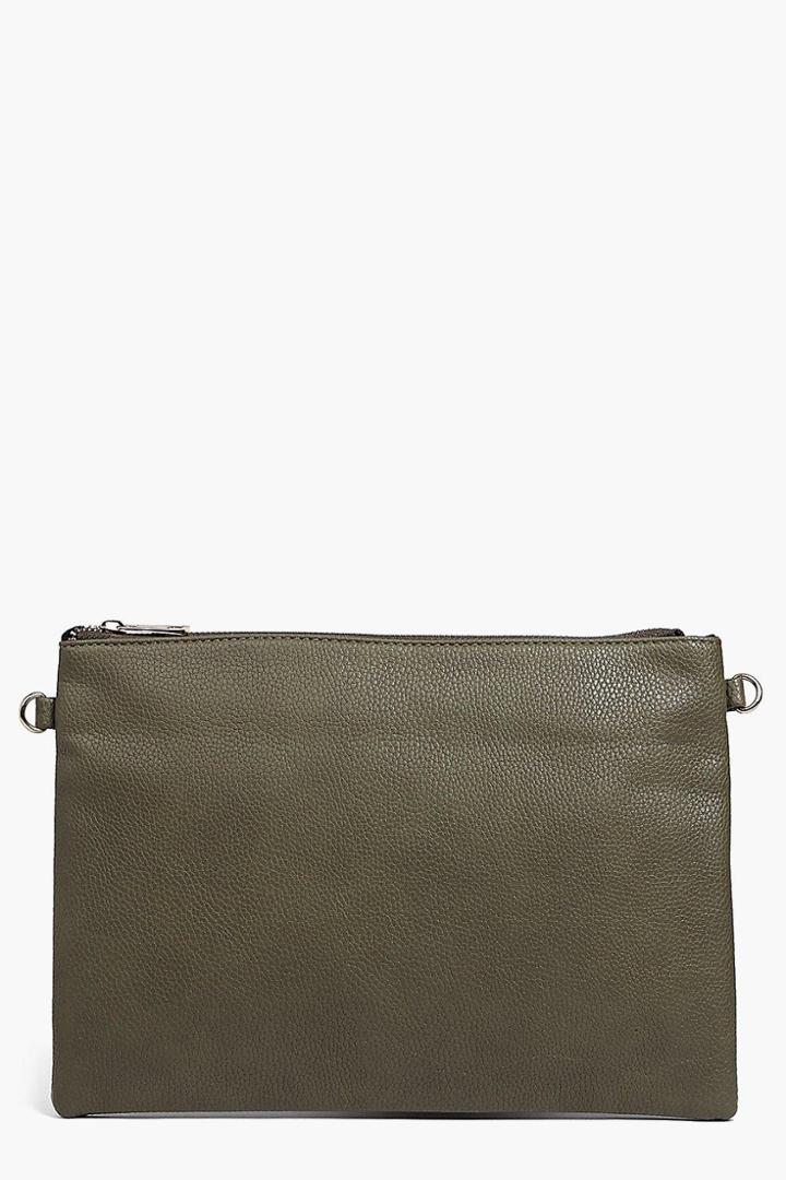 Boohoo Molly Zip Top Clutch Bag Khaki