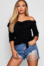 Boohoo Amelia Ruched Off The Shoulder Tie Detail Blouse