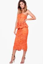 Boohoo Boutique Jacinta Crochet Peplum Midi Dress Orange