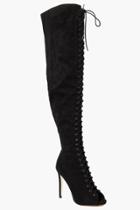 Boohoo Lucy Lace Up Peeptoe Over The Knee Boot Black