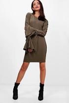 Boohoo Em Lace Up Sleeve Flare Hem Bodycon Dress