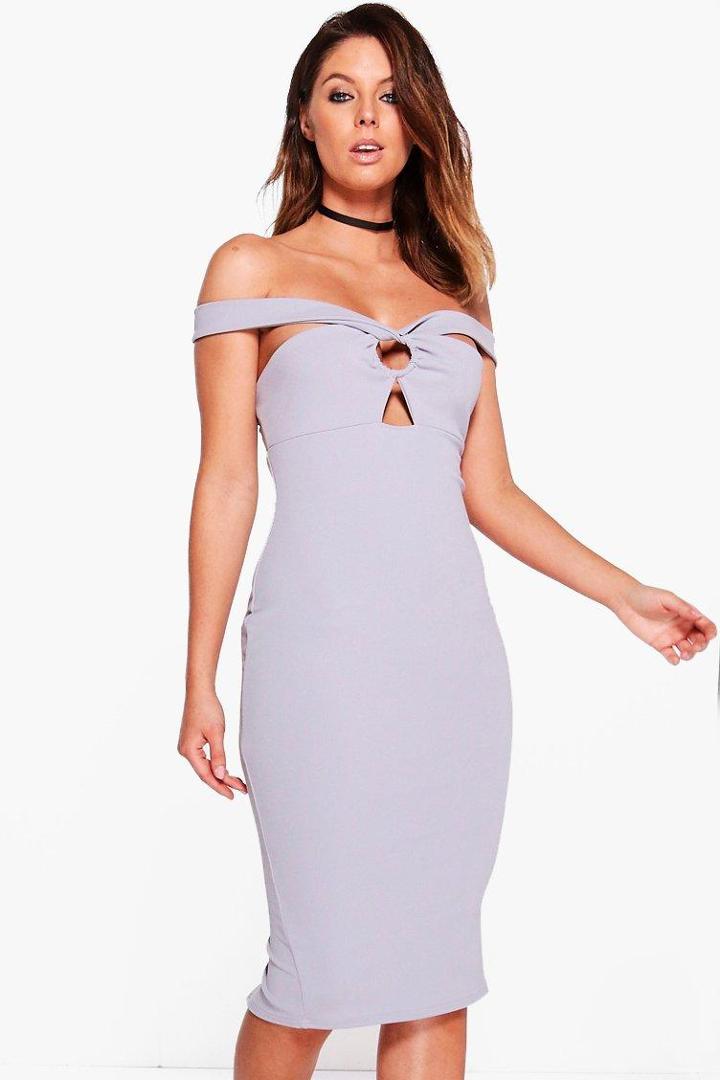 Boohoo Aja Strappy Ring Detail Midi Bodycon Dress Grey