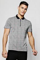 Boohoo Check Metallic Jacquard Polo With Zip