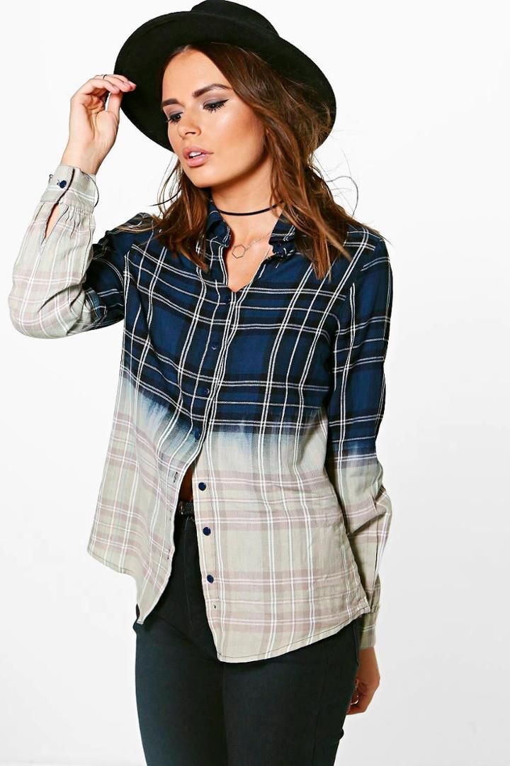 Boohoo Rose Tie Dye Checked Shirt Multi