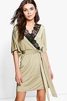 Boohoo Maeve Lace Trim Short Sleeved Wrap Dress