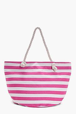 Boohoo Lois Stripe Print Beach Bag