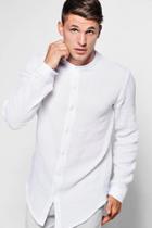 Boohoo Long Sleeve Button Linen Blend Knitted Shirt White