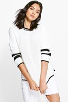Boohoo Grace Contrast Block Stripe Rib Knit Jumper White