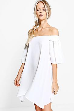 Boohoo Teresa Off Shoulder Tie Sleeve Shift Dress